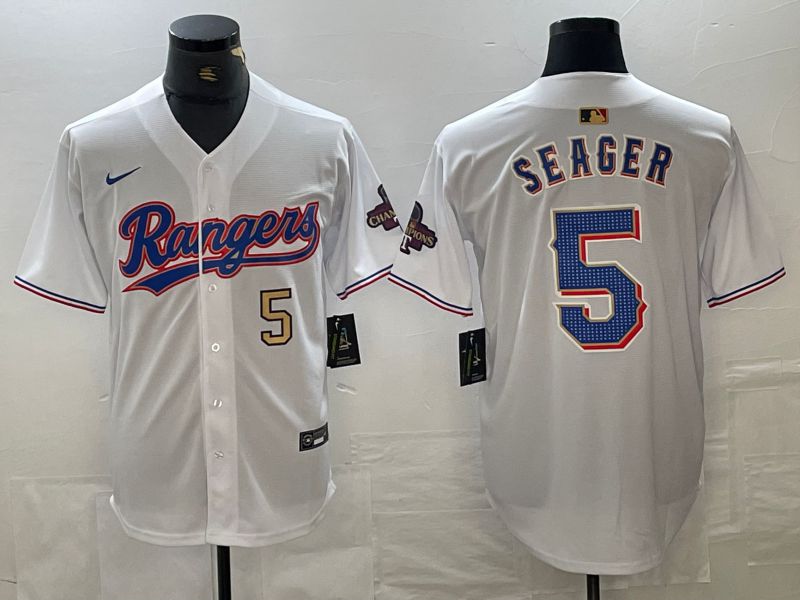Men Texas Rangers #5 Seager White Champion Game Nike 2024 MLB Jersey style 2->texas rangers->MLB Jersey